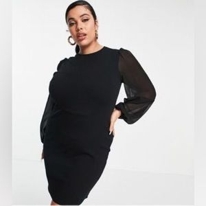 New, never worn ASOS Design CURVE mini dress with sheer long sleeves in black